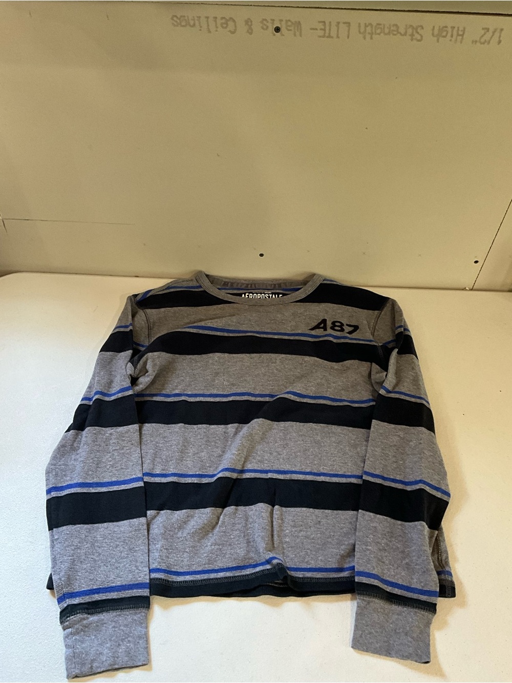Aeropostale Gray Knit Sweater with Blue Stripe